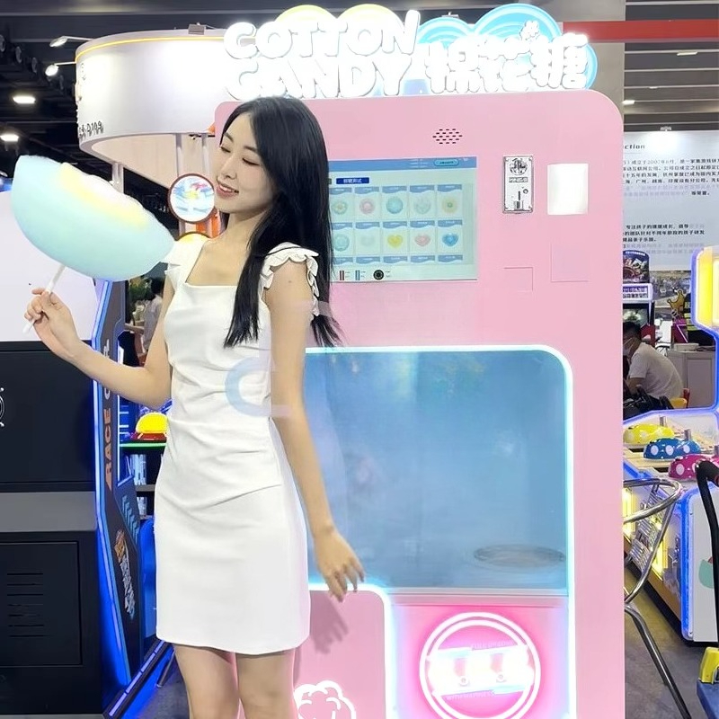 Candy Vending Machine - เครื่องขายขนมสายไหมอัตโนมัติเต็มรูปแบบ ดีไซน์หุ่นยนต์ปรับแต่งได้ ธุรกิจเฉพาะกลุ่มกำไรสูง 220v รุ่นใหม่